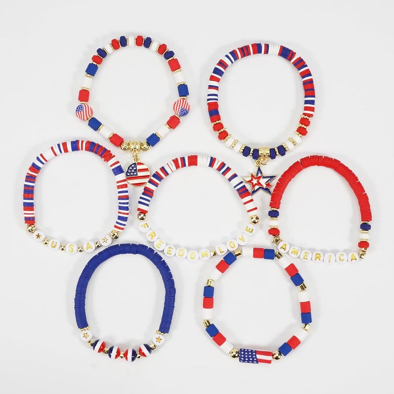 Briutn 4th of July Beaded Bracelets with American Flag Stars Charms USA Jewelry - Image 5